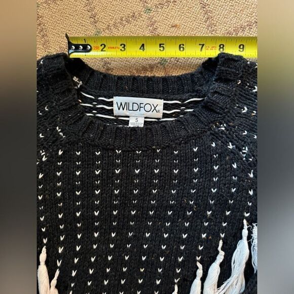 Wildfox navy blue crew neck long sleeve sweater with white tassels S - Picture 6 of 12